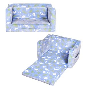 Advwin 2-in-1 Kids Flip Open Sofa Couch Foldable Bed Blue Dinosaur
