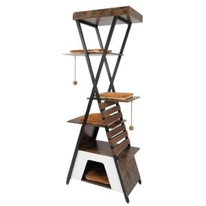 Costway Modern Cat Tree 185cm 5tier Tower Condo X-shape Scratching Brown