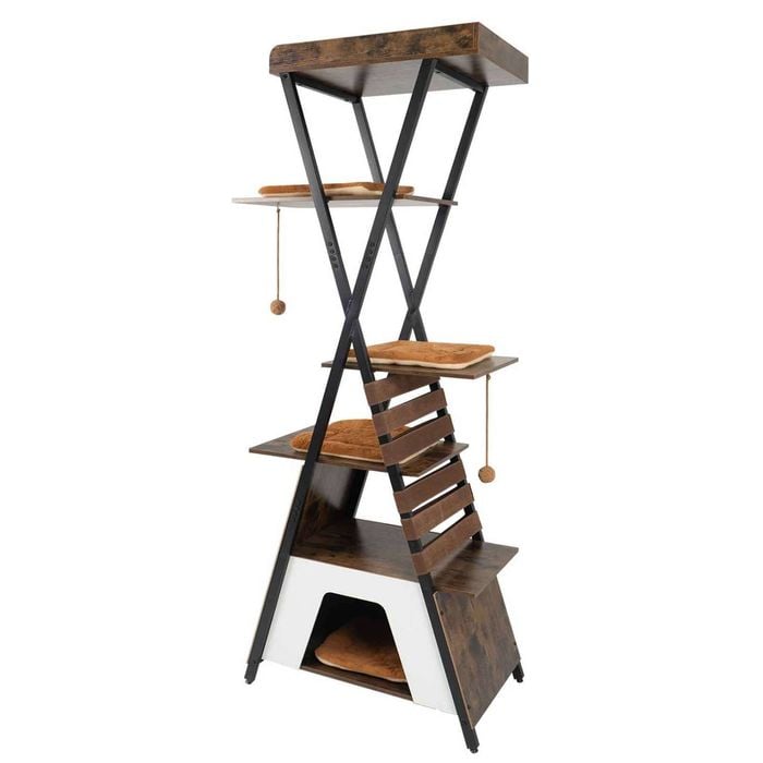 Costway Modern Cat Tree 185cm 5tier Tower Condo X-shape Scratching Brown
