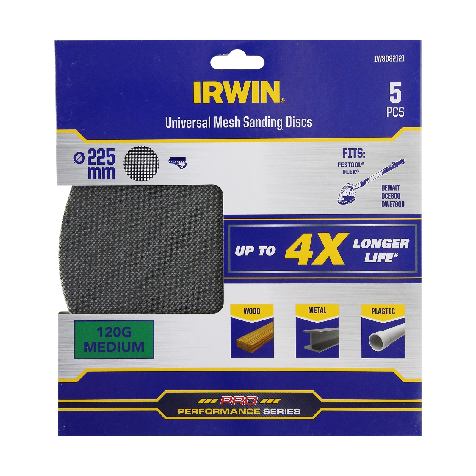 Irwin 150mm 120 Grit Orbital Sanding Disc - 5 Pack