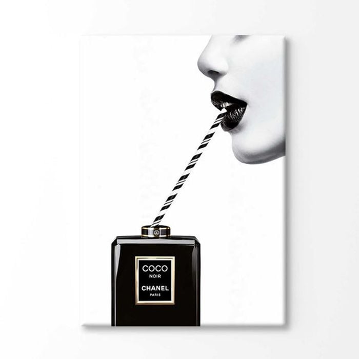 Black Perfume Bottle Drinking with A Straw Print 100% Australian Made 180x120cm (Stretched Canvas)