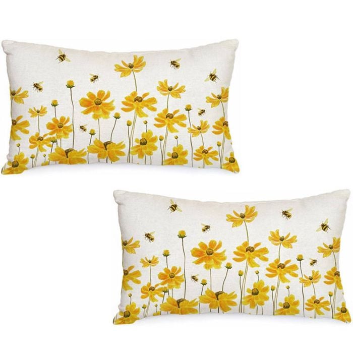 Catzon 2 Pcs Summer Lumbar Pillow Covers Linen Pillowcase for Home Decor-Set 32