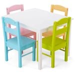 Costway Kids Table & 4 Chairs Set Wooden Activity Desk