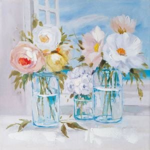 P&P Bouquet in Vase Hand Painting Picture - Elegant Modern Wall Art for Living Room, Bedroom & Office Decor 80x80cm