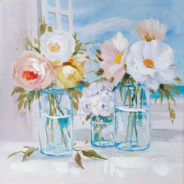 P&P Bouquet in Vase Hand Painting Picture - Elegant Modern Wall Art for Living Room, Bedroom & Office Decor 80x80cm