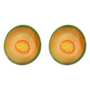 2PK LVD Ceramic Rockmelon 15cm Snack Side Bowl Round - Green/Orange