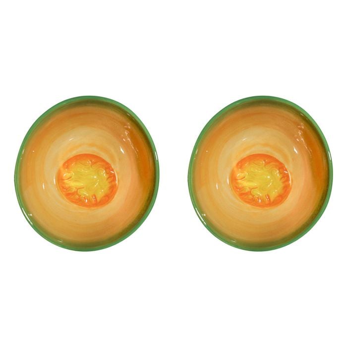 2PK LVD Ceramic Rockmelon 15cm Snack Side Bowl Round - Green/Orange