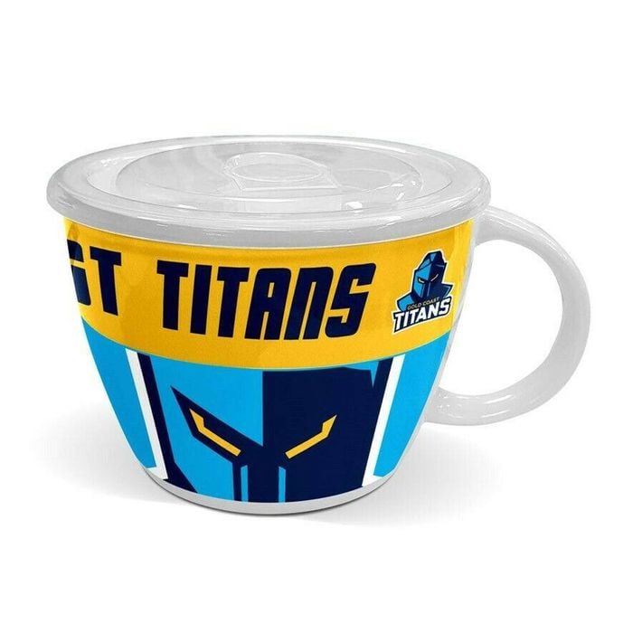 Nrl Soup Mug With Lid - Gold Coast Titans - Ceramic - 850ml Capacity