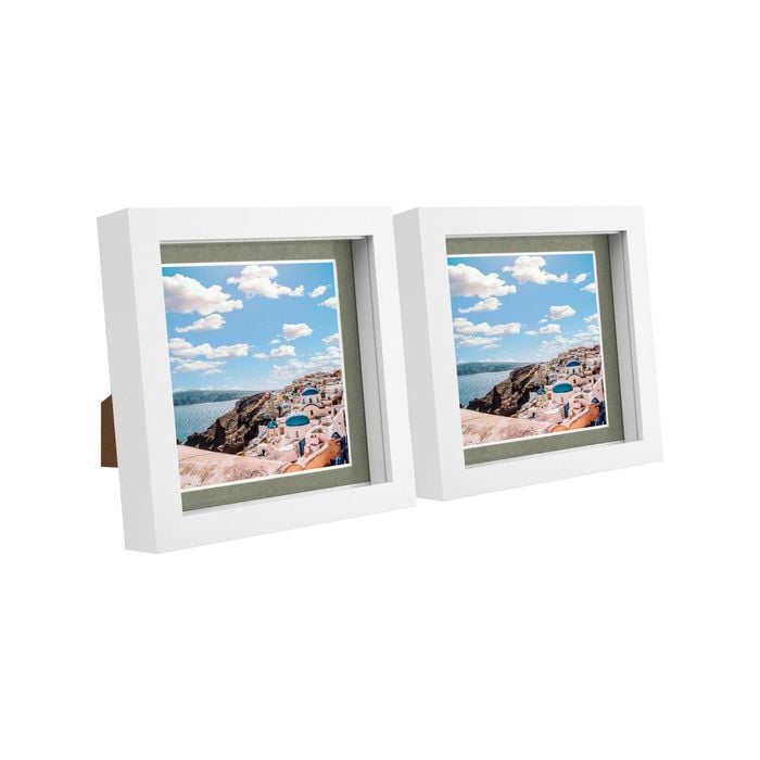 Nicola Spring 6" x 6" White 3D Box Photo Frames - 4" x 4" Mount - Pack of 2