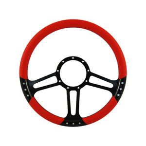 Cal Custom 14" Boost Billet Steering Wheel Red Half-Wrap Anodised Black Spokes & Finger Notches