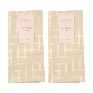 2x 2pc Bas Phillips Printed Linen Looks Tea Towel Set Cotton Green Check