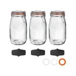 Argon Tableware Glass Storage Jars with Clip Lid & Chalkboard Stickers - 1.5l - 3pc