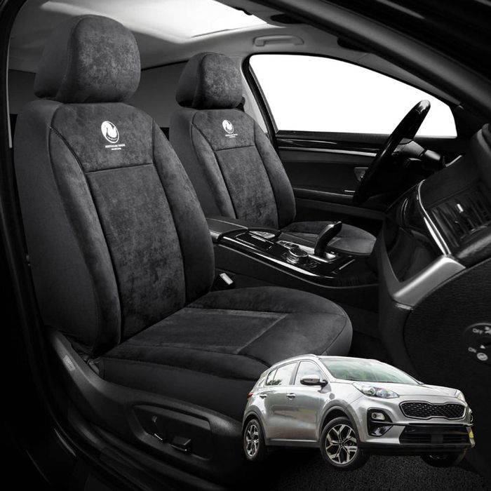 Australian Goose Edition Front Seat Covers for Kia Sportage 2016 - 2021 (QL) - Suede, Universal Fit - Black
