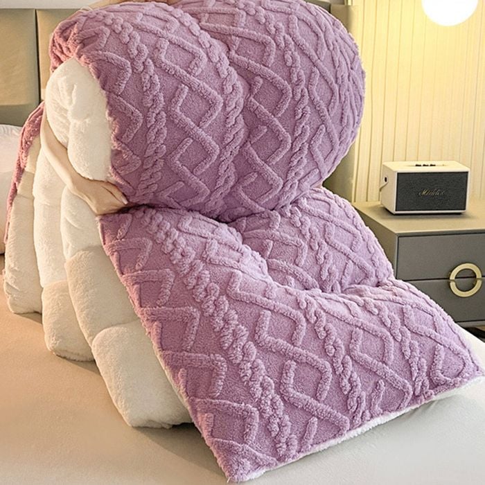 CottonMore Winter Warm Comforter Sherpa Fleece Reversible Diamond Plush Blanket 200x230cm - Purple