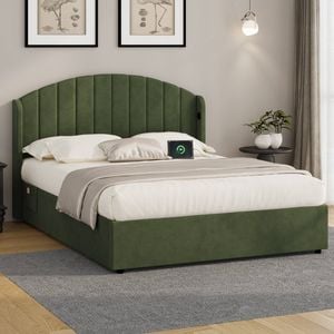 Oikiture Bed Frame Queen Size With Gas Lift Storage Usb Charging Velvet