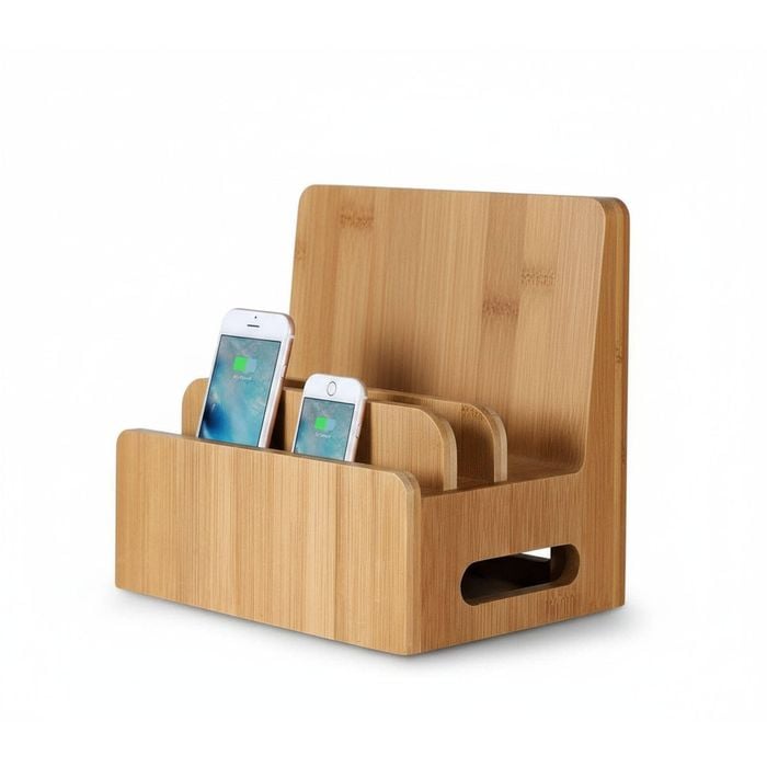 Multi-Device Bamboo Charging Station and Phone Holder