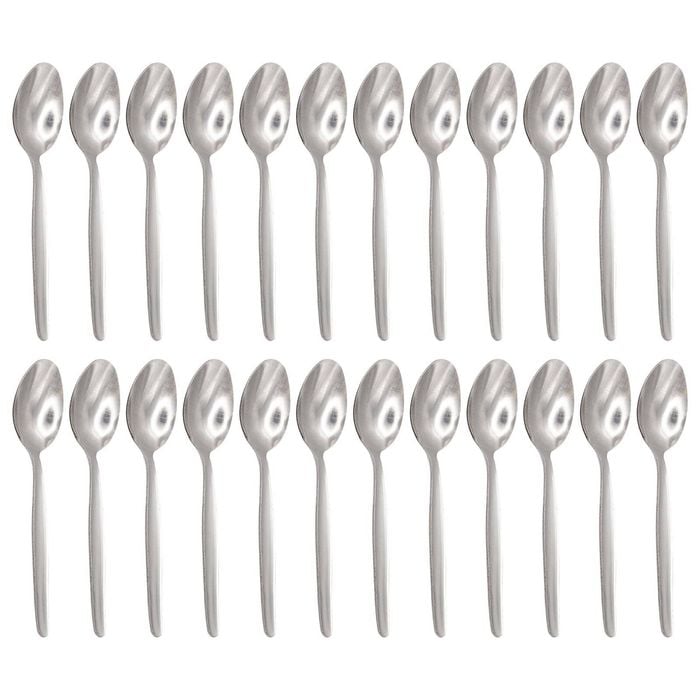 Argon Tableware Economy Silver Teaspoons - 24x Durable Rust Resistant Stainless Steel Finish Dishwasher Safe Flatware Set