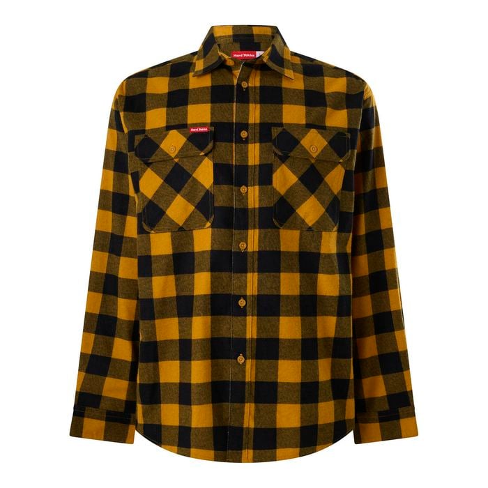 Hard Yakka Mustard Long Sleeve Checked Flannel - Size XL