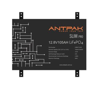 ANTPAK Slim 12V 105AH LiFePO4 Lithium Battery, 200A Continuous Output, 110mm Wide, 4000+ Cycles