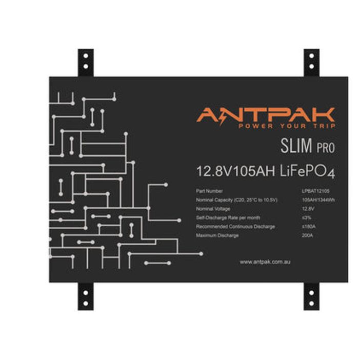 ANTPAK Slim 12V 105AH LiFePO4 Lithium Battery, 200A Continuous Output, 110mm Wide, 4000+ Cycles