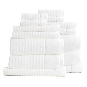 14pc Renee Taylor Cambridge 650GSM Textured Bath/Hand/Face Towel Mat Set Snow