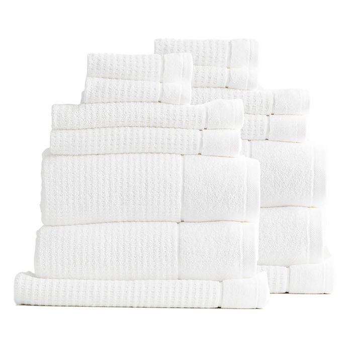 14pc Renee Taylor Cambridge 650GSM Textured Bath/Hand/Face Towel Mat Set Snow