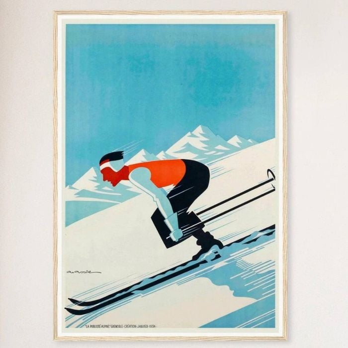 Galrie Grenoble Vintage Ski Poster - Timeless French Art Print for Ski Lovers Home Décor, Wood Frame, A2 42 x 60cm (16 x 24inch)