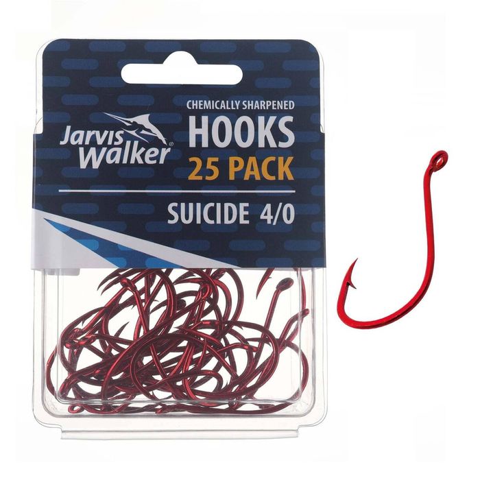 Jarvis Walker Red Chemically Sharpened Suicide Octopus Fishing Hook 25 Pack 4/0