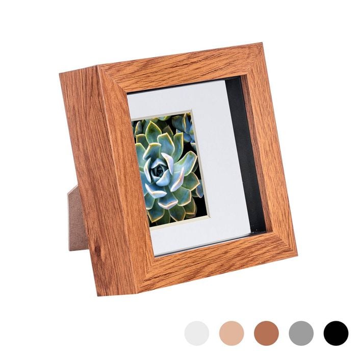 Nicola Spring Acrylic 3d Box Photo Frame With 2" X 2" Mount - 4" X 4"  - Dark Wood