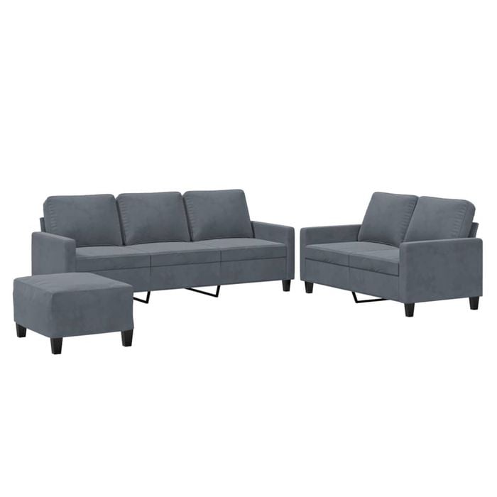 vidaXL Sofa Set with Cushions 2-Seater Sofa Couch 3 Piece Dark Grey Velvet