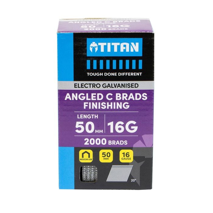 Titan 50 x 1.6mm Electro Galvanised 20 Angled Collated Nail C Brads - Pack 2000