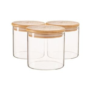 Argon Tableware Scandi Glass Storage Jars with Wooden Lids - 550ml - Pack of 3