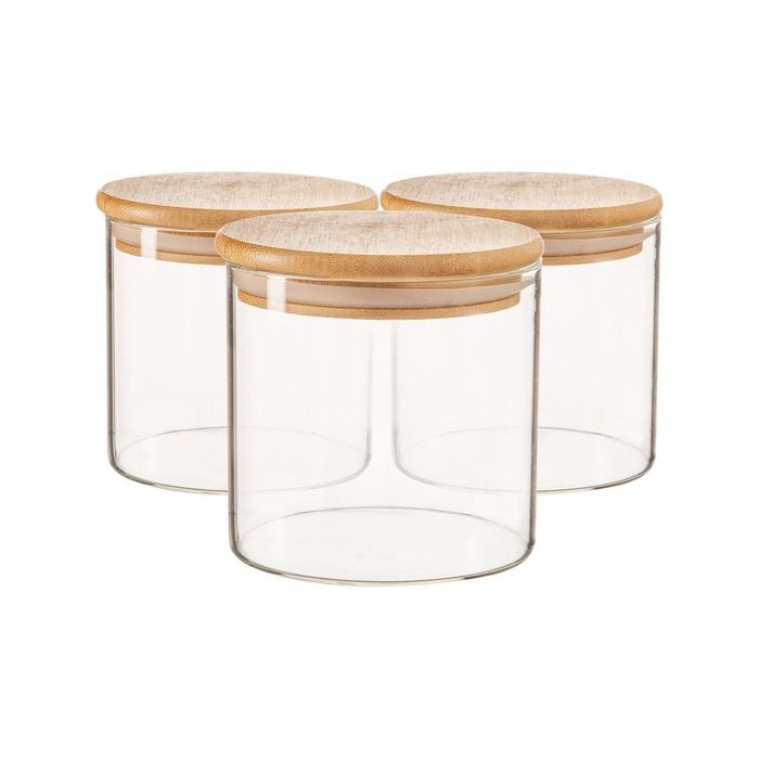 Argon Tableware Scandi Glass Storage Jars with Wooden Lids - 550ml - Pack of 3