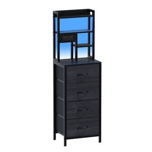 Ufurniture Tall Led Nightstand With Charging Station, Bedside Table With 4 Drawers