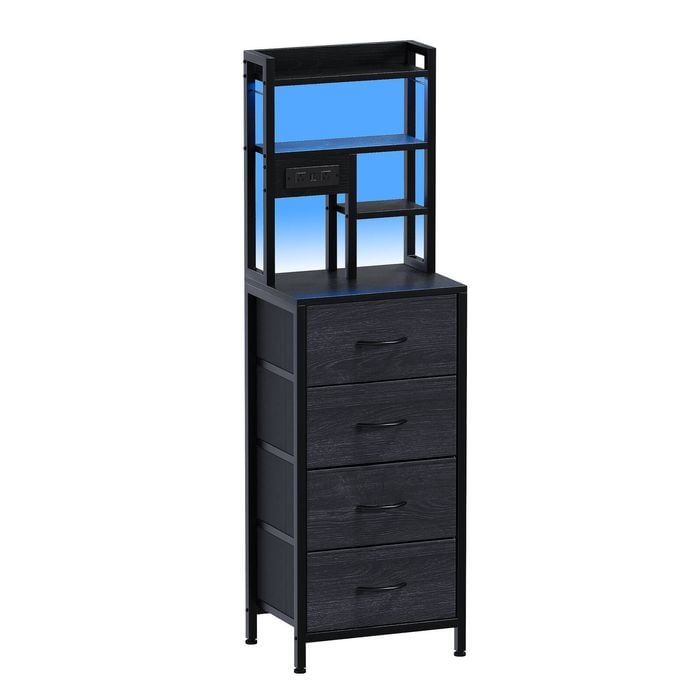 Ufurniture Tall Led Nightstand With Charging Station, Bedside Table With 4 Drawers