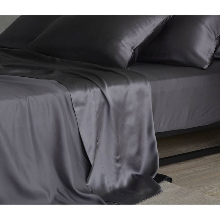 Bedding Co. Flat Sheet 100% Mulberry Silk 20 Momme Dark Grey Super King