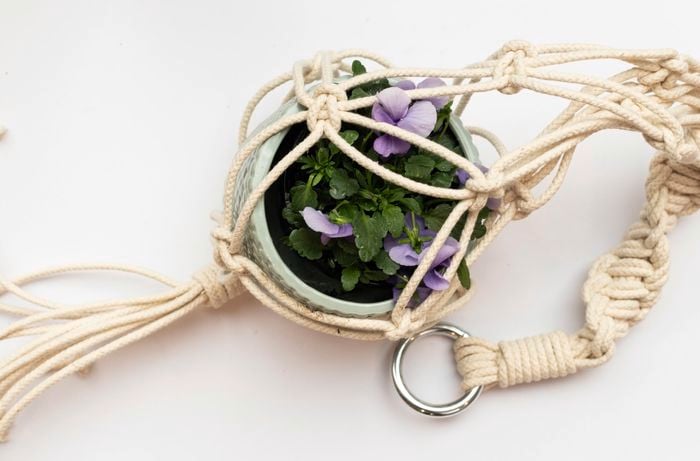 A finished macrame plant hanger