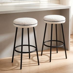 BRIBRION Bar Stools Set of 2 Modern Counter Kitchen Island Boucle White