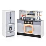Costway Kids Kitchen Pretend Playset Wood Cooking Toys, Grey