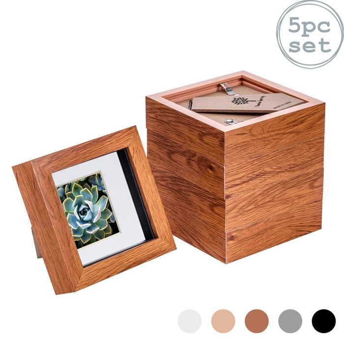 Nicola Spring Acrylic 3d Box Photo Frames With 2" X 2" Mounts - 4" X 4"  - Dark Wood - Pack Of 5