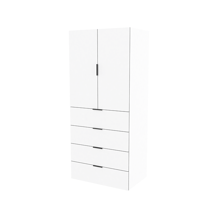 Lugna 2048 x 900 x 580mm White 3 Shelf 4 Drawer Double Door Storage Cabinet