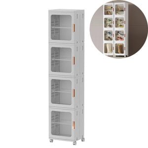 Catzon 4-Tier Storage Cabinet 37cm Width with Wheels-White