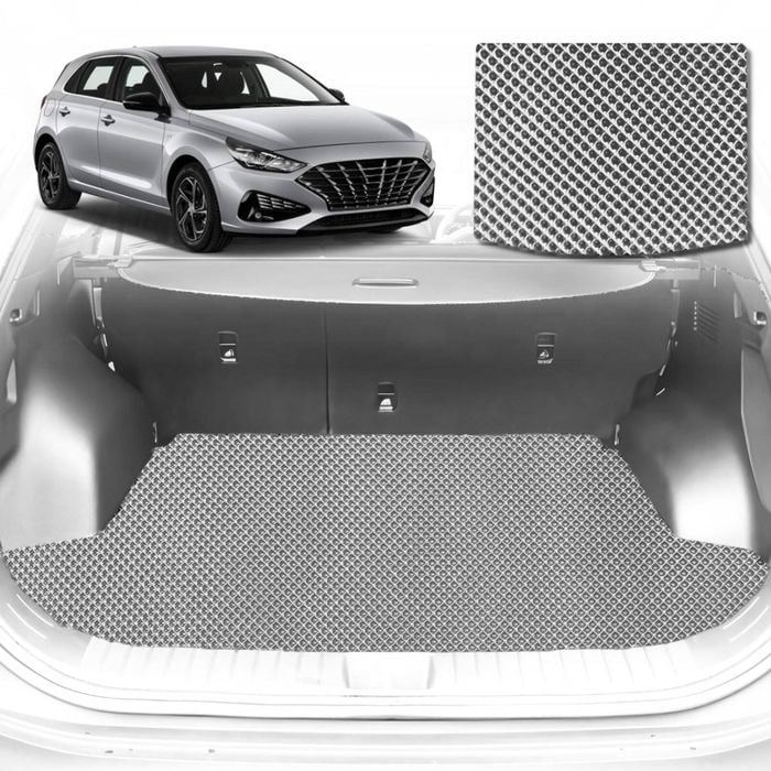 6D Diamond Car Boot Mat for Hyundai i30 (PD Hatch/Fastback)2017-2021-Cargo Mat-Grey-Outback GT