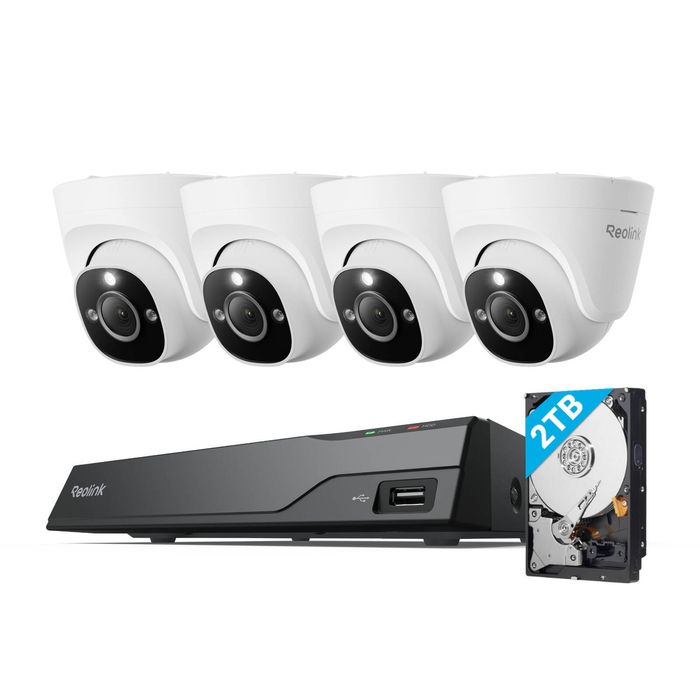 Reolink 8MP PoE Security Camera System NVR 8 Channel 4 Dome Cameras 2TB HDD