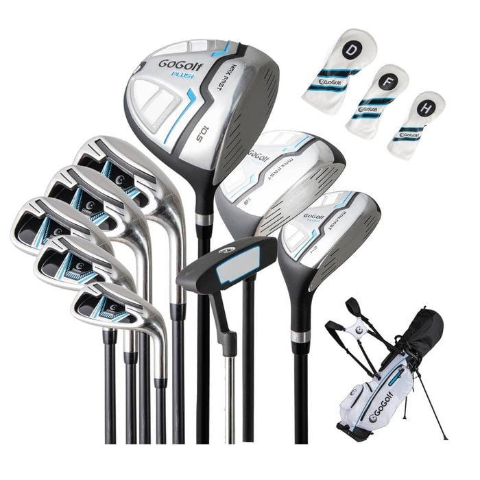 Costway 15pcs Men's Portable Complete Golf Club Set Stand Bag White