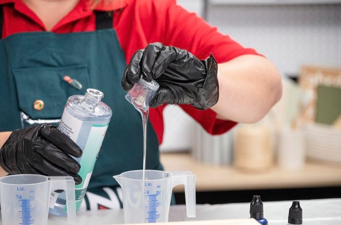 Mixing the resin.