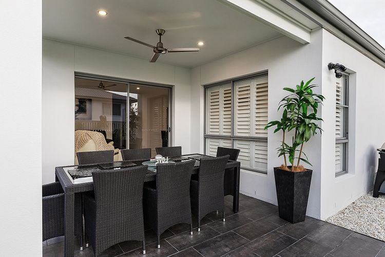 An indoor dining area with EasyAS blinds