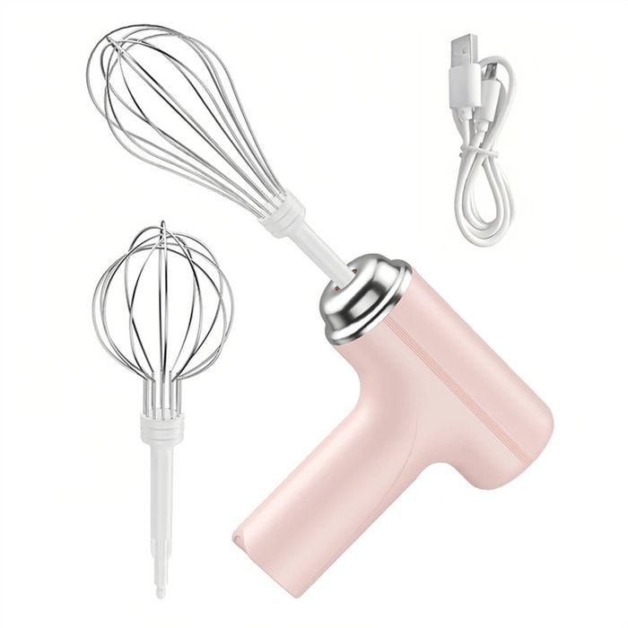 Catzon Rechargeable 3 Speed Hand Mixer Multifunctional Kitchen Mixer-Pink