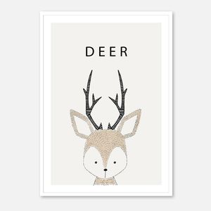 Galrie Charming Minimalist Deer Illustration - Whimsical Animal Art Print for Home Decor, Poster Only, 50 x 70cm (20 x 28inch)