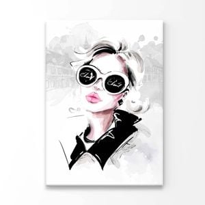 Black White Lady Fashion Art Print 100% Australian Made 60x90cm (Stretched Canvas)